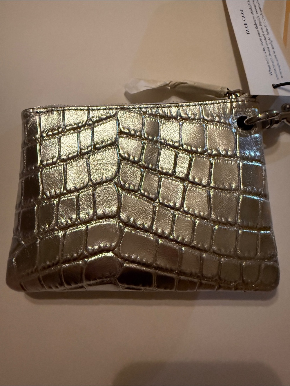 NWT Rebecca Minkoff Silver Croc-Embossed Clip Pouch NEW Clutch/Charm - Picture 3 of 11